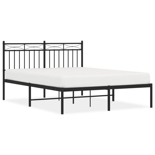 vidaXL Metal Bed Frame without Mattress with Headboard Black 135x190cm