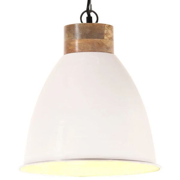 vidaXL Industrial Hanging Lamp White Iron & Solid Wood 35 cm E27