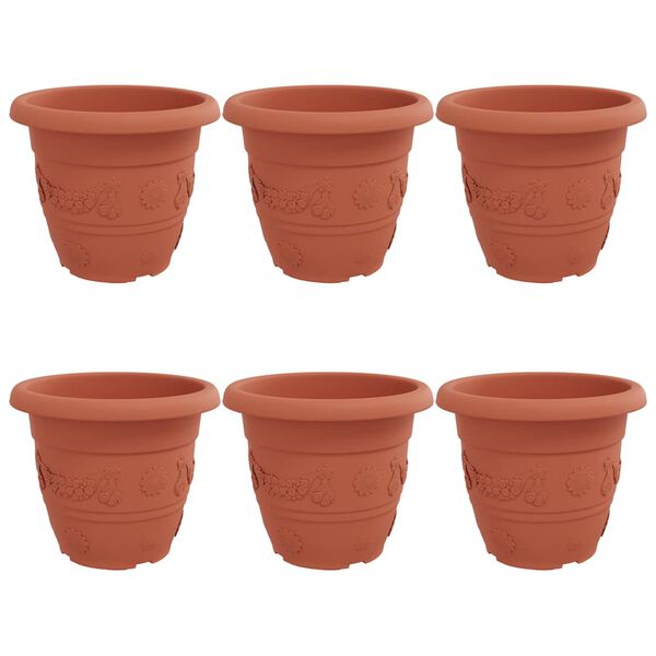 vidaXL Round Flower Pot 6 pcs Brick Red &Oslash; 34 x 28 cm Plastic