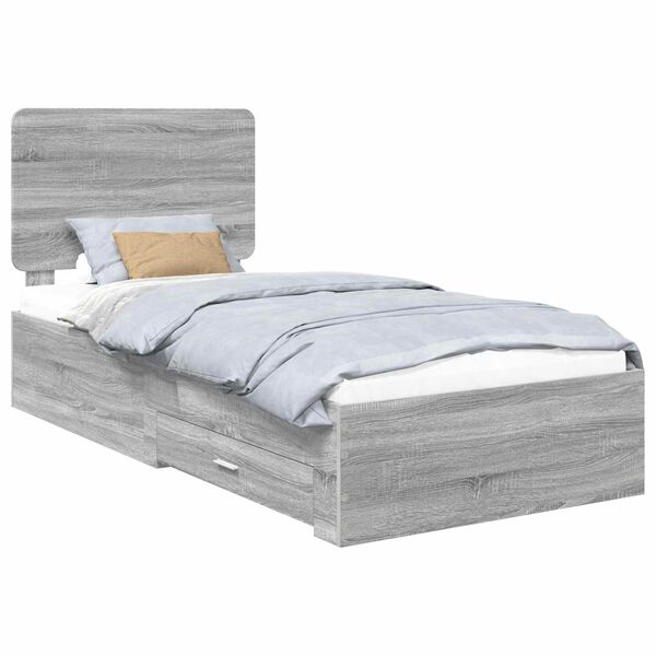 vidaXL Bed Frame with Drawer Grey Sonoma 100 x 200 cm Engineered Wood
