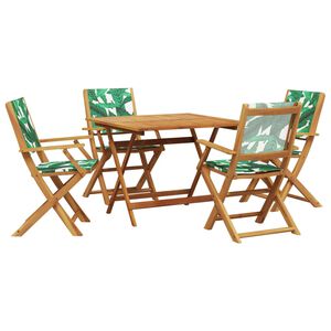vidaXL 5 Piece Garden Dining Set Leaf Pattern Fabric and Solid Wood