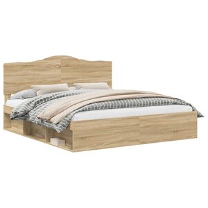 vidaXL Bed Frame with Headboard Sonoma 200 x 200 cm Solid Pine Wood