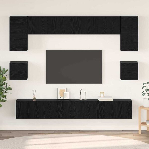 vidaXL TV Cabinet Set Wall-mounted 8 pcs Black Oak Engineered Wood