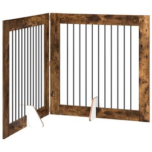 vidaXL Foldable Dog Gate with Stands 2 pcs Smoked Oak 200.5 cm