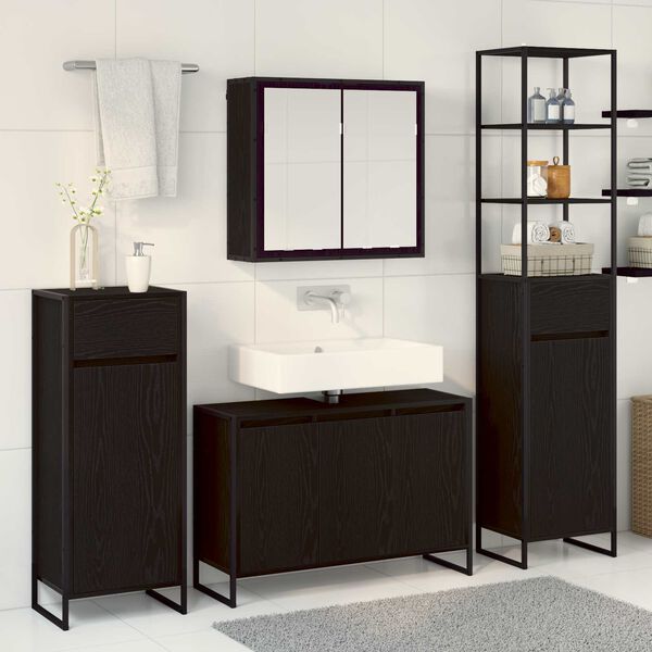 vidaXL Bathroom Furniture Set with Drawer Black Oak Engineered Wood