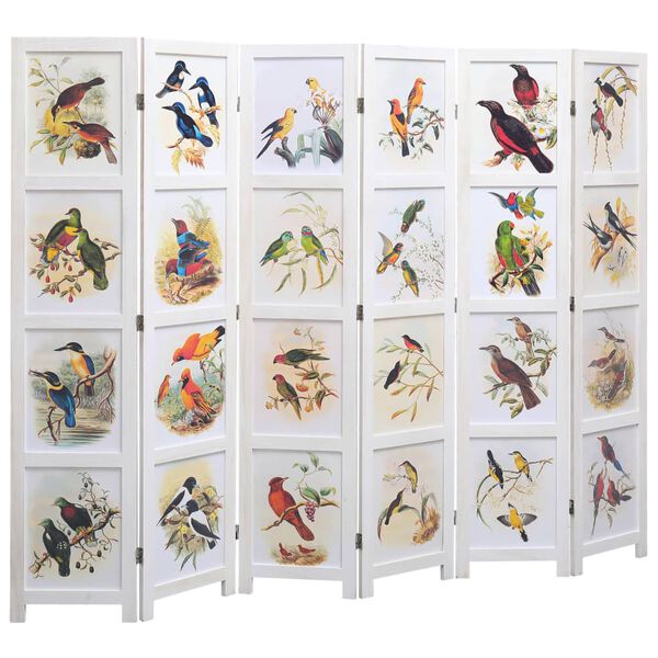 vidaXL 6-Panel Room Divider White 210x165 cm Bird