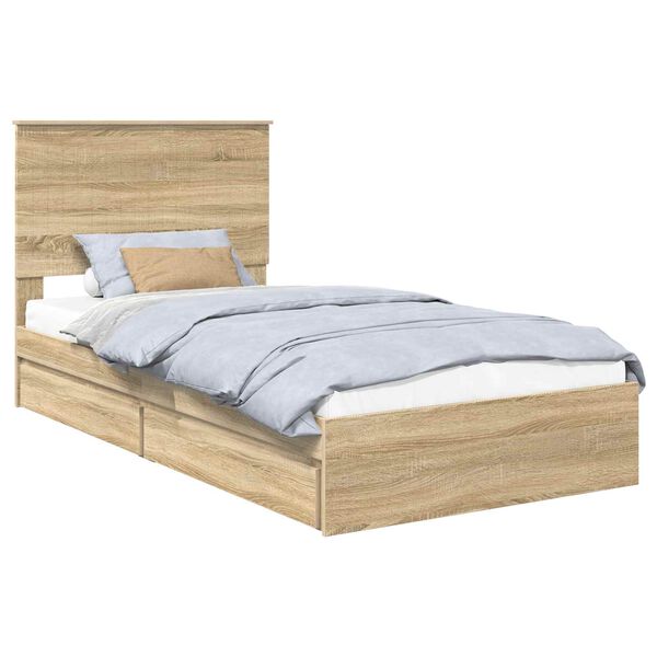 vidaXL Storage Bed with Drawer Sonoma Oak 100 x 200 cm Engineered Wood