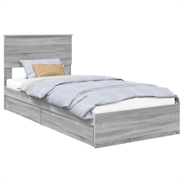 vidaXL Storage Bed with Drawer Grey Sonoma 75 x 190 cm Engineered Wood