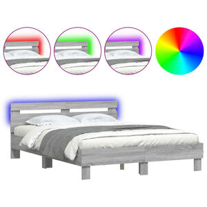 vidaXL Bed Frame with LED without Mattress Grey Sonoma 140x200 cm