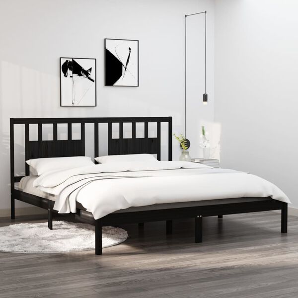 vidaXL Bed Frame without Mattress Black Solid Wood 200x200 cm (810041+818694)