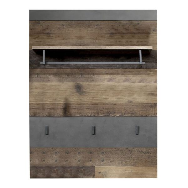 Trendteam Wall Panel with Coat Rack Indy Old Wood and Matera Grey