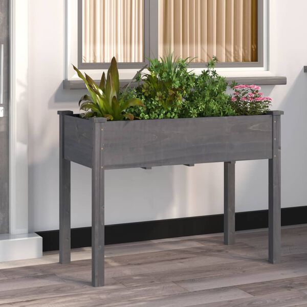 vidaXL Planter with Liner Grey 118x59x76 cm Solid Wood Fir