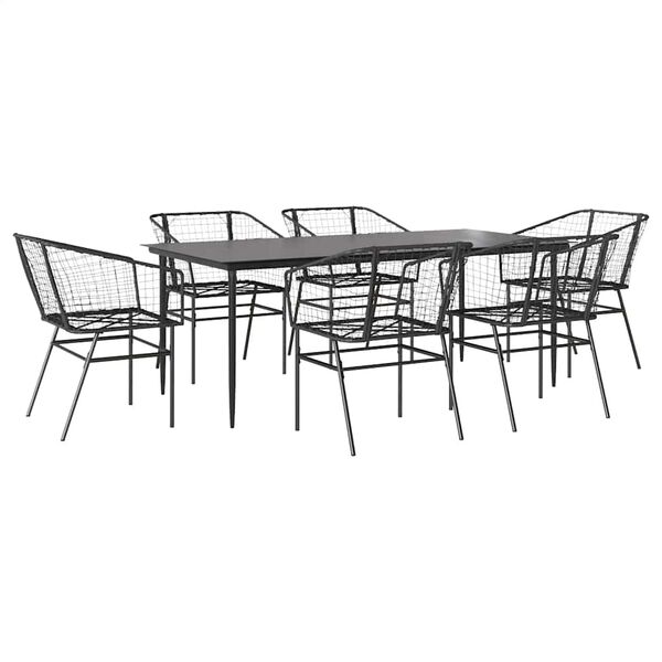 vidaXL 7 Piece Garden Dining Set Black Poly Rattan Glass
