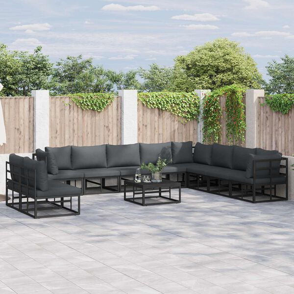 vidaXL Garden Sofa Set with Cushion 10 pcs Black Aluminium