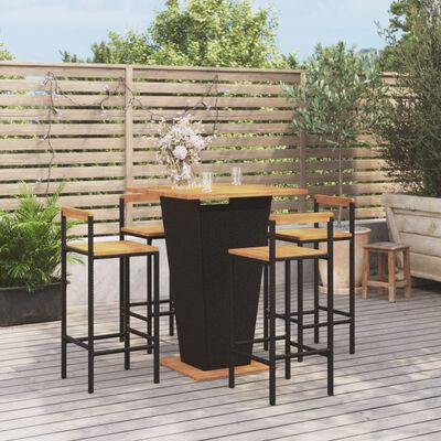 vidaXL 5 Piece Garden Bar Set Black Poly Rattan&Solid Wood Acacia