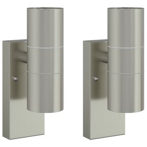 vidaXL Outdoor Wall Lights 2 pcs Silver 7 x 10 x 22 cm Stainless steel
