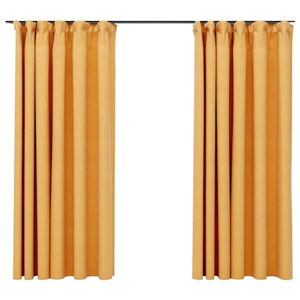 vidaXL Linen-Look Blackout Curtains with Hooks 2 pcs Yellow 140x175 cm