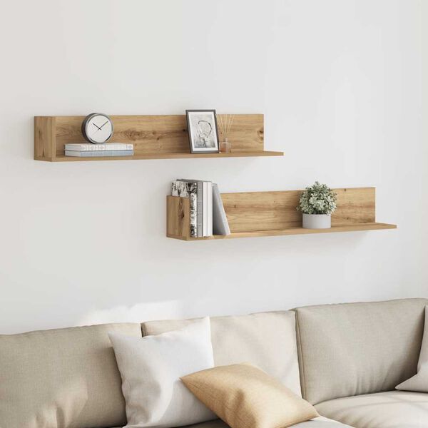 vidaXL Wall Shelves 2 pcs Artisan Oak 100x16.5x16.5 cm Engineered Wood