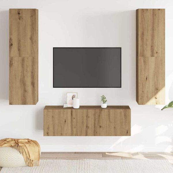 vidaXL Wall Mounted TV cabinets 3 pcs Artisan Oak Engineered Wood