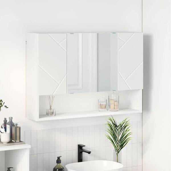 vidaXL Mirror Cabinet with Door White 80 x 17 x 55 cm Engineered Wood