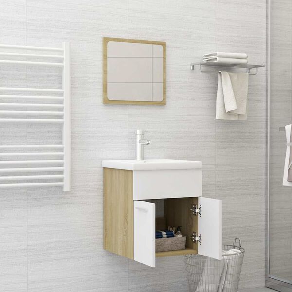 vidaXL 2 Piece Bathroom Furniture Set White and Sonoma Oak Engineered Wood