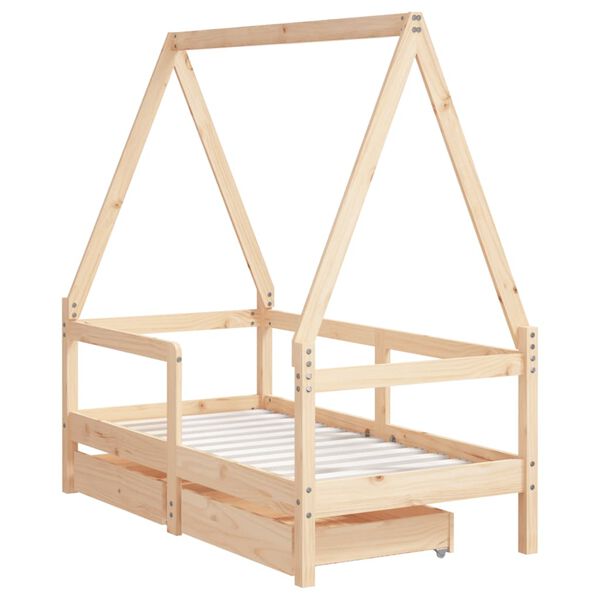 vidaXL Kids Bed Frame with Drawers 70x140 cm Solid Wood Pine