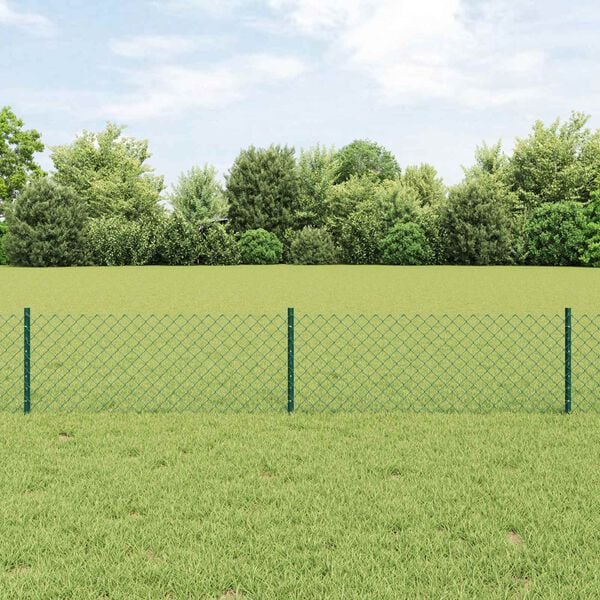 vidaXL Fence with Post Green 0.4 x 25 m Steel and PVC