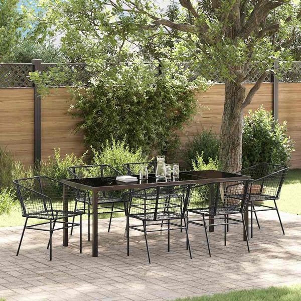 vidaXL Garden Dining Set 7 pcs Black Poly Rattan