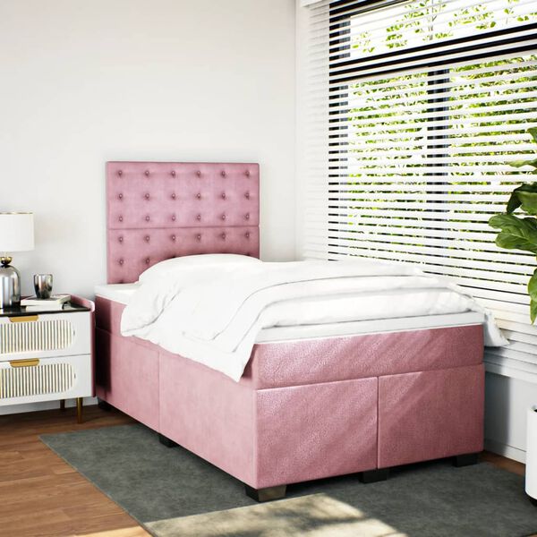 vidaXL Box Spring Bed with Mattress Pink 120x190 cm Small Double Velvet