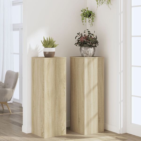 vidaXL Plant Stands 2 pcs Sonoma Oak 33x33x100 cm Engineered Wood
