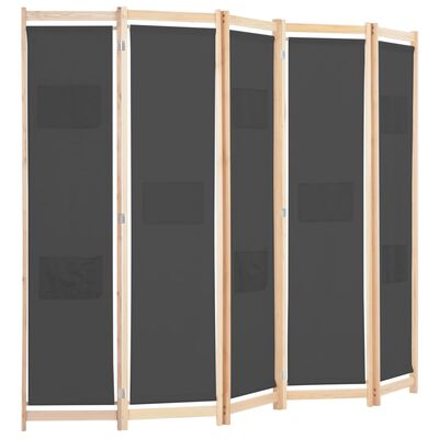 vidaXL 5-Panel Room Divider Grey 200x170x4 cm Fabric