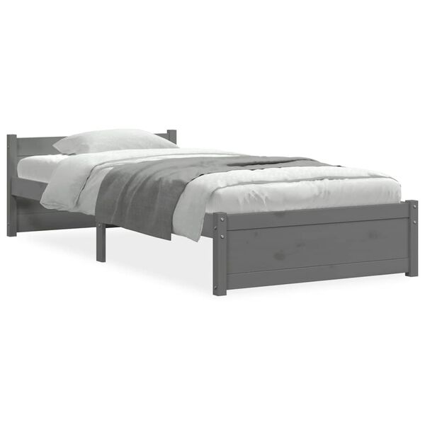vidaXL Bed Frame without Mattress Grey Solid Wood 75x190 cm Small Single Small Single