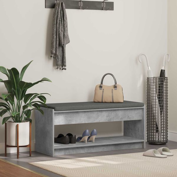 vidaXL Hall Bench with Cushion Concrete Grey 103 x 38 x 45 cm