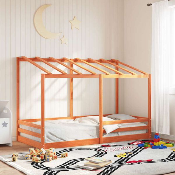 vidaXL Kids' Bed with Roof Wax Brown 90x200 cm Solid Wood Pine