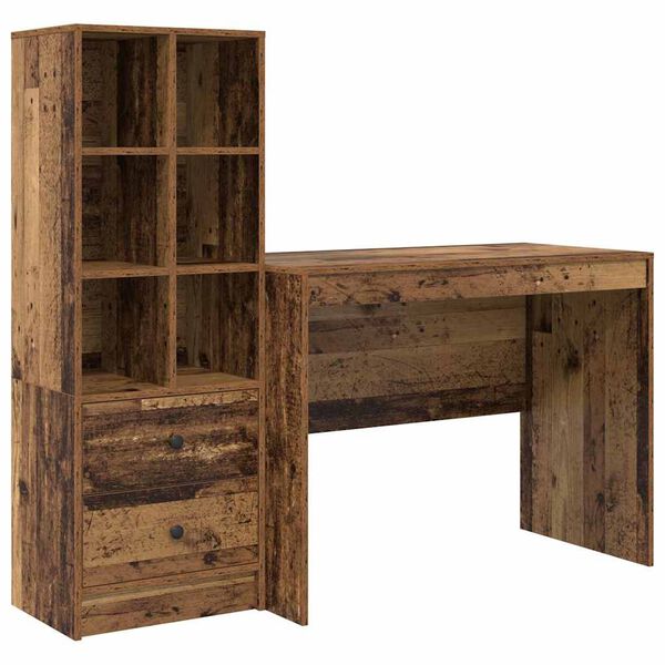 vidaXL Desk with Drawer 2 pcs Old Wood