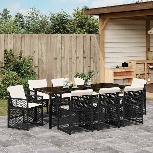 vidaXL Garden Dining Set 9 pcs Black Poly Rattan