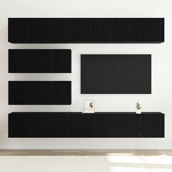 vidaXL TV Cabinet Set Wall-mounted 6 pcs Black Oak Engineered Wood