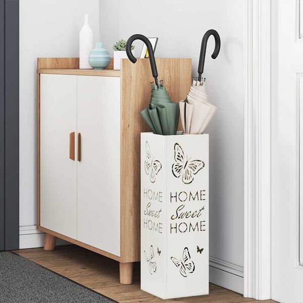 vidaXL Umbrella Stand White 15.5 x 15.5 x 49 cm Metal