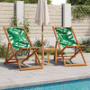vidaXL Folding Beach Chair Leaf Pattern Solid Wood Eucalyptus and Fabric