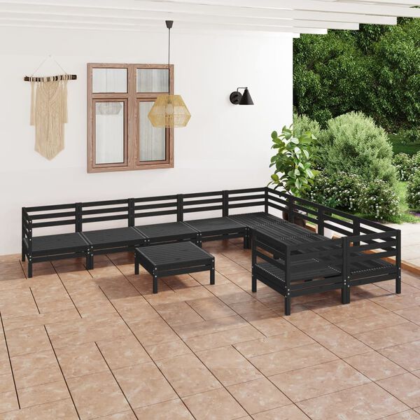 vidaXL 10 Piece Garden Lounge Set Black Solid Wood Pine