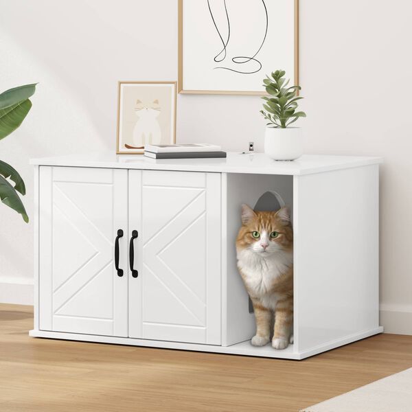 vidaXL Cat House Gloss White 85 x 55 x 50 cm Engineered Wood