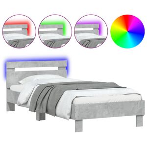 vidaXL Bed Frame without Mattress with LED Lights Concrete Grey 90x200 cm