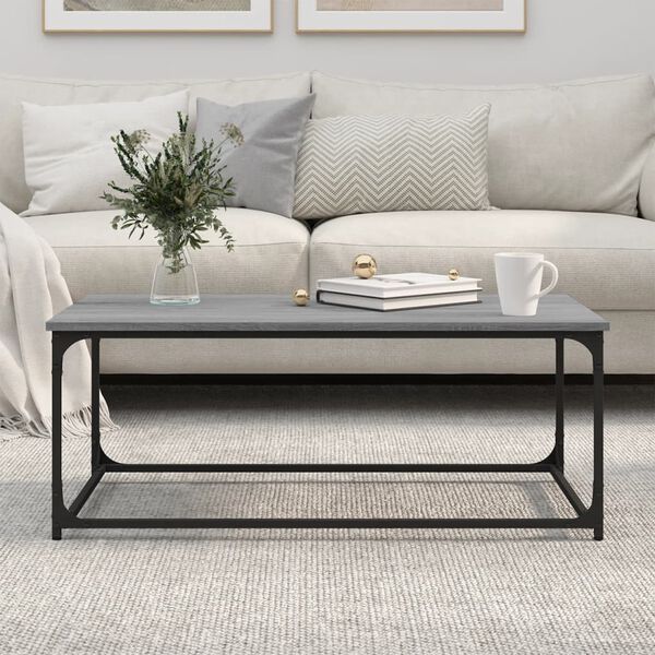 vidaXL Coffee Table Grey Sonoma 102x50x40 cm Engineered Wood and Iron