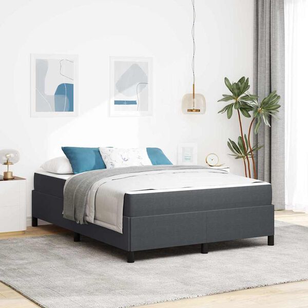 vidaXL Bed Frame with Mattress Dark Grey 140 x 190 cm Fabric