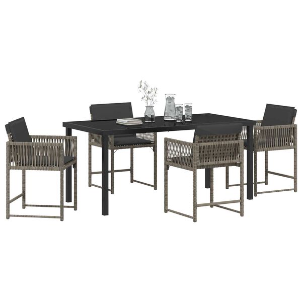 vidaXL Garden Dining Set 5 pcs Grey Poly Rattan