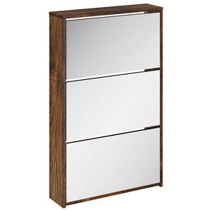 vidaXL Shoe Cabinet with Mirror 3-Layer Smoked Oak 63x17x102.5 cm