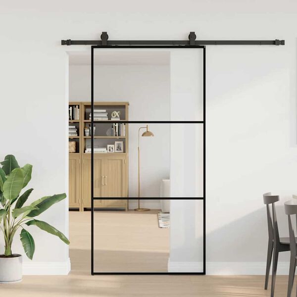vidaXL Sliding Door with Hardware Set Black 102x205 cm ESG Glass