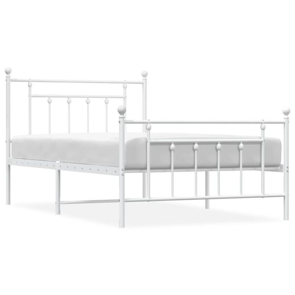 vidaXL Metal Bed Frame without Mattress with Footboard White 100x200cm