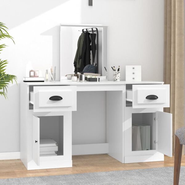 vidaXL Dressing Table with Mirror White 130x50x132.5 cm