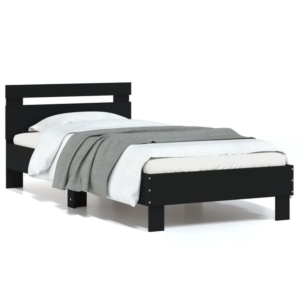 vidaXL Bed Frame without Mattress with Headboard Black 75x190 cm Small Single